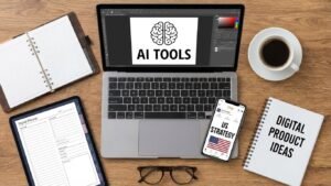 AI digital products Etsy USA created and sold using AI tools and printable designs