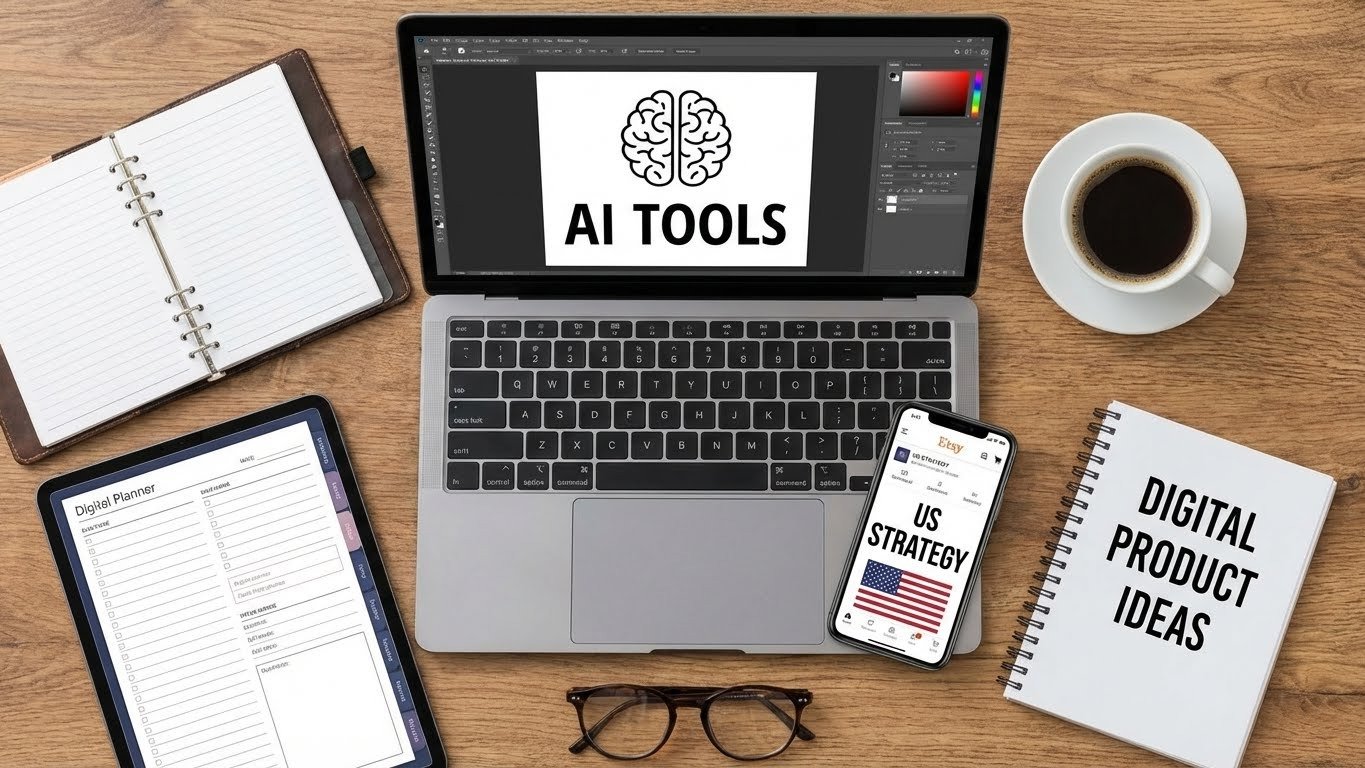 AI digital products Etsy USA created and sold using AI tools and printable designs