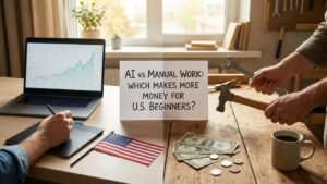 AI vs manual work income comparison for beginners choosing the best earning method in the USA